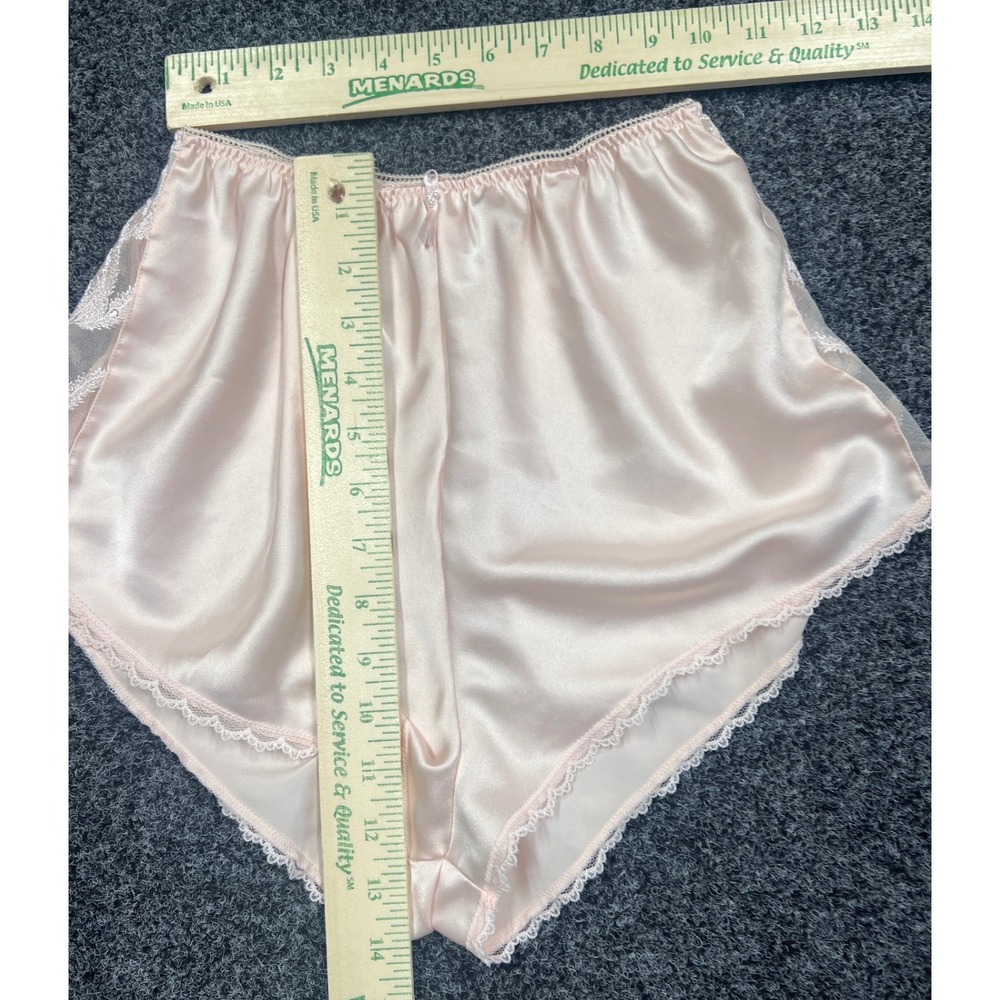 Vintage Wacoal Pink Satin Tap Pants Lace Trim Sleep Shorts Small Made In USA - Picture 4 of 6